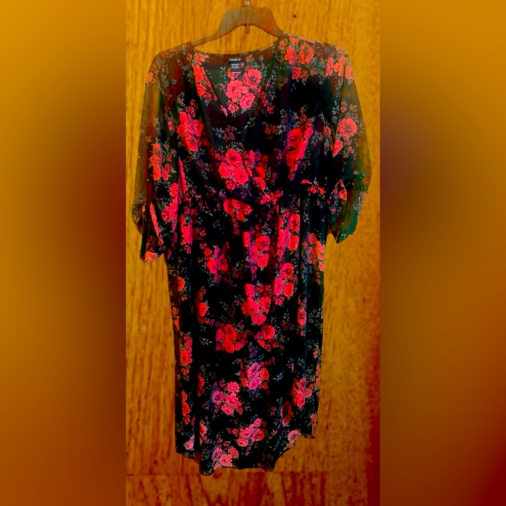 Torrid Black dress with red roses.  Size 2XL